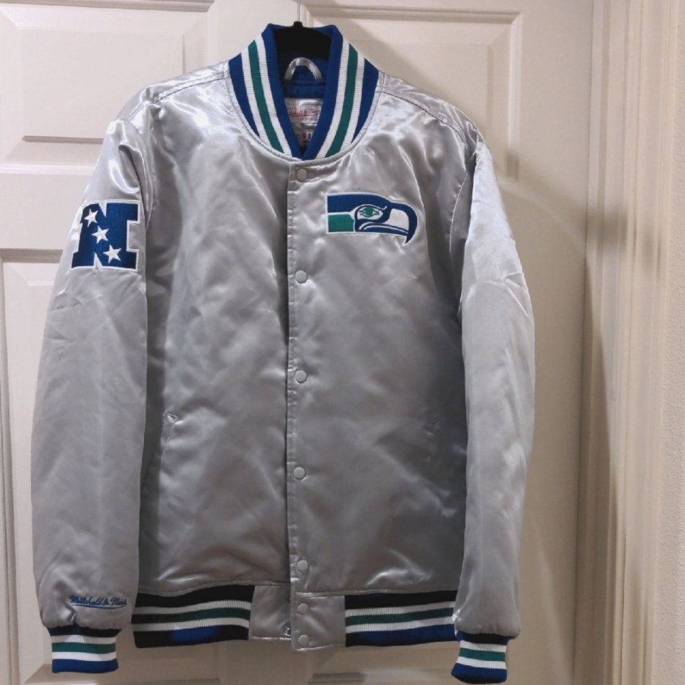 Seattle Seahawks Silver Quilted Varsity Jacket, Large
